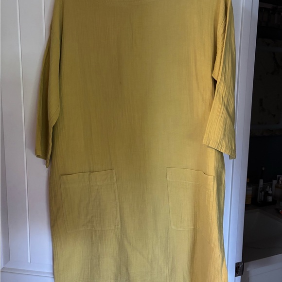 Chic Yellow Midi Dress with Pockets - Picture 1 of 1